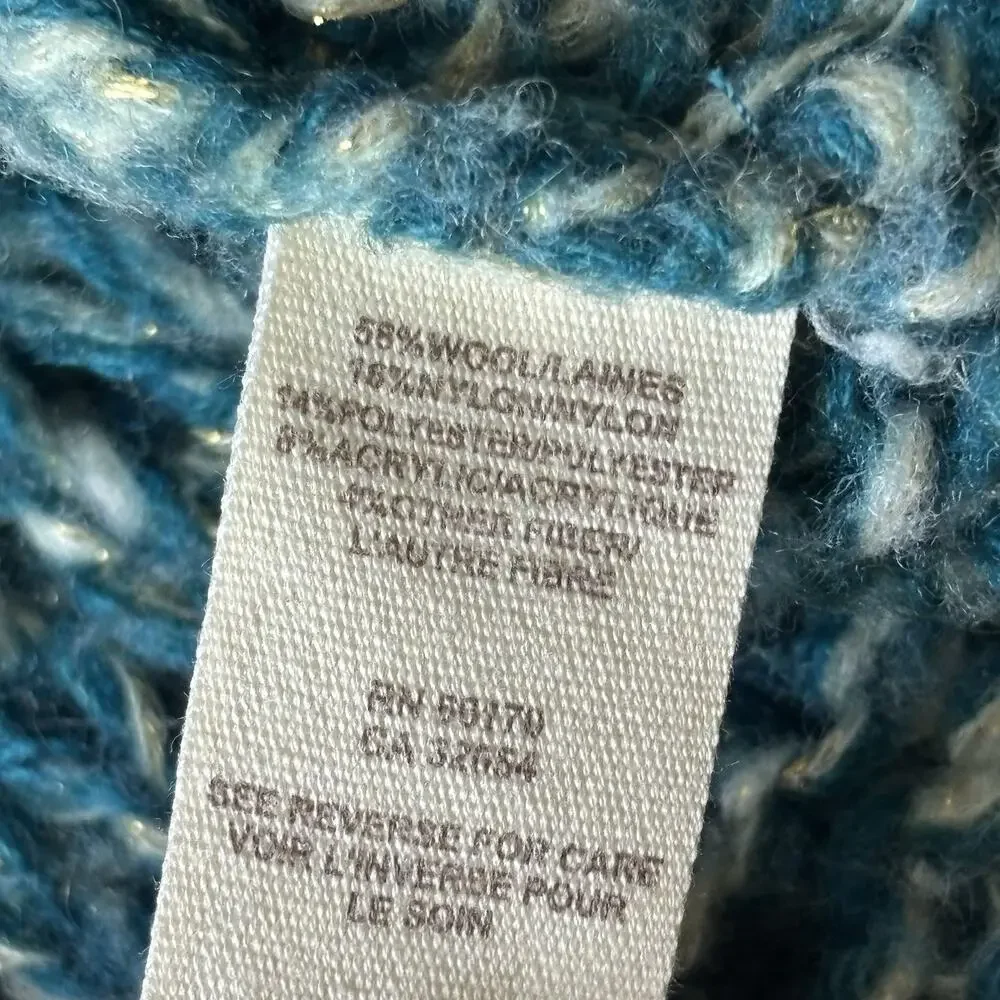 Free People Cardigan 3 Button Sweater Blue Chunky Knit Wool Blend Womens Small